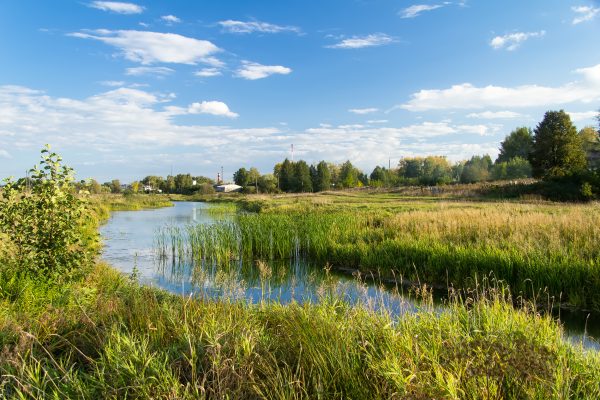 Calm sunny day in the  village