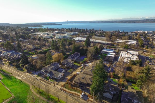 Aerial view of Kirkland Residential area and lake Washington.  WA